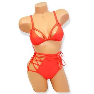 Tangerine High Waist Lace Tie Bikini